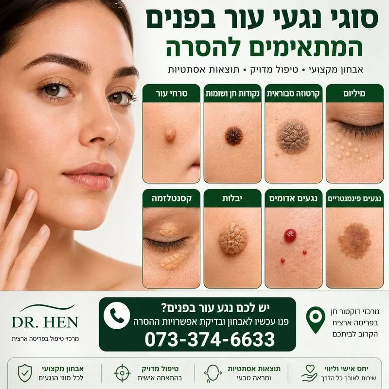 סוגי נגעי עור בפנים המתאימים להסרה