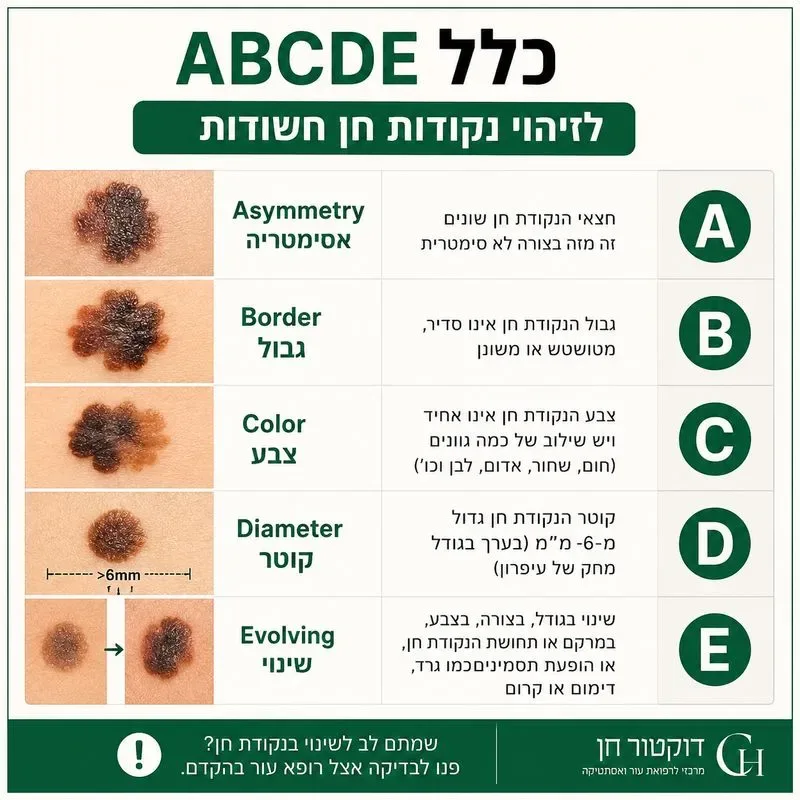 כלל ABCDE לזיהוי סימנים חשודים בנקודות חן